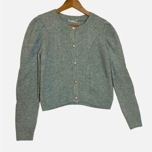 Only Cropped Button-Up Cardigan Sweater Puff Sleeve S Scandi Style Soft Girl